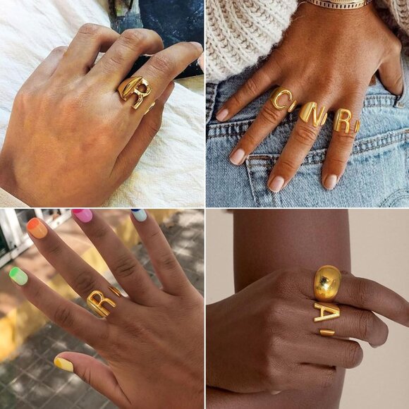 Bold Initial Letter Rings Adjustable, GoldChic Jewelry Women Gold Statement Ring - Picture 3 of 9